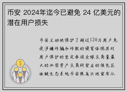 币安 2024年迄今已避免 24 亿美元的潜在用户损失