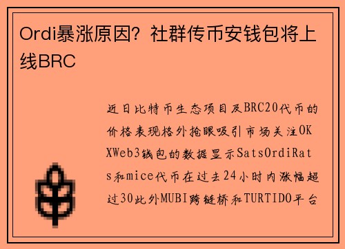 Ordi暴涨原因？社群传币安钱包将上线BRC